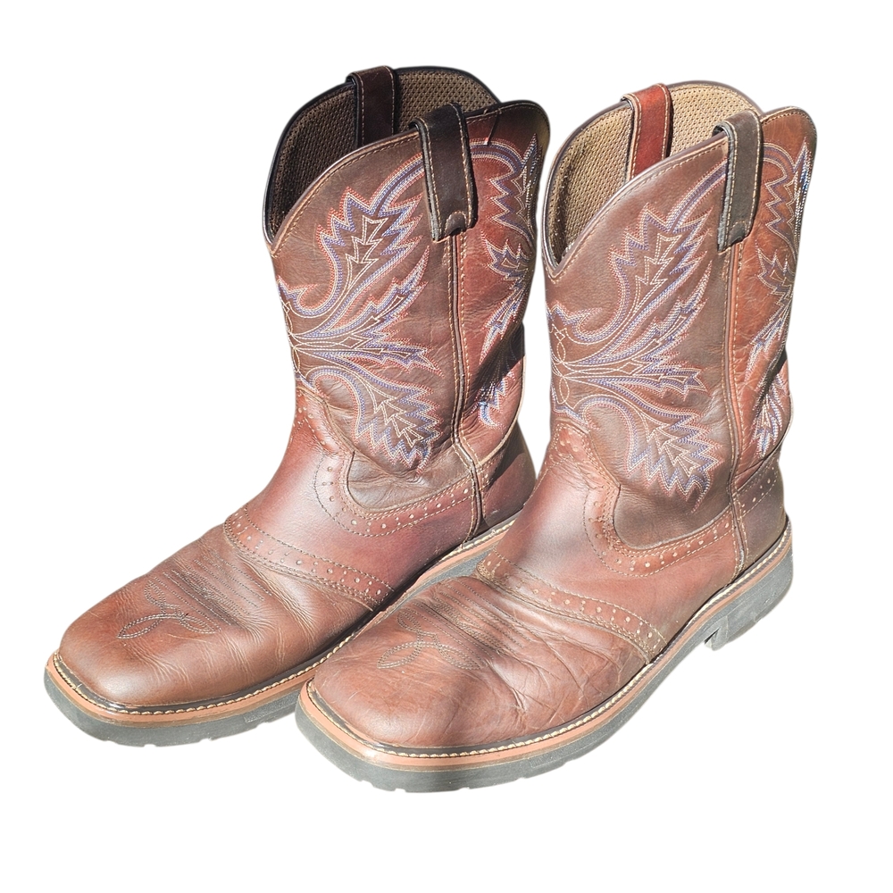 Brazos Cowboy Work Boots Mens 11D Brown Leather Western Slip Resistant